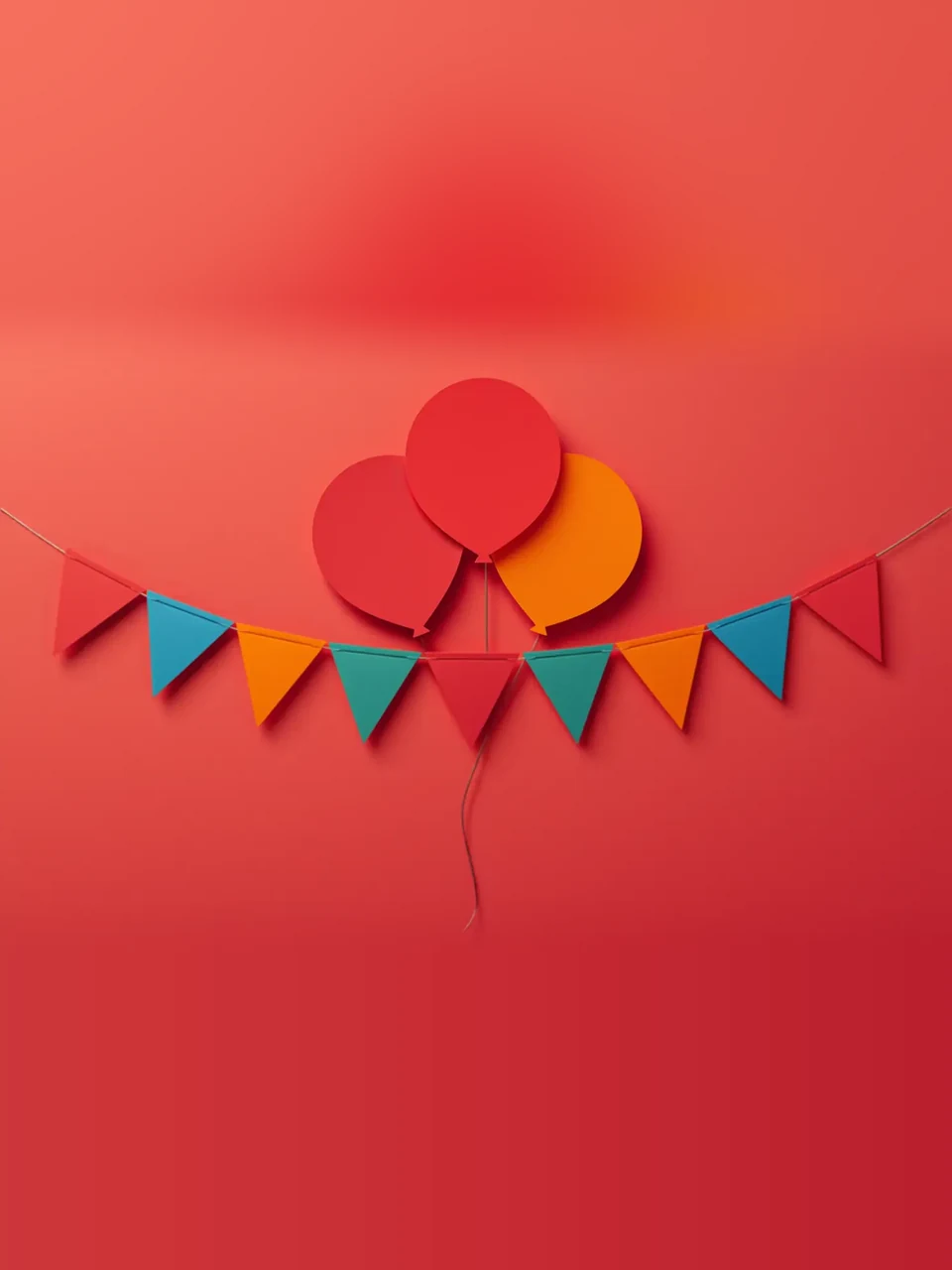 Ballons und Wimpelkette im Papierschnittstil