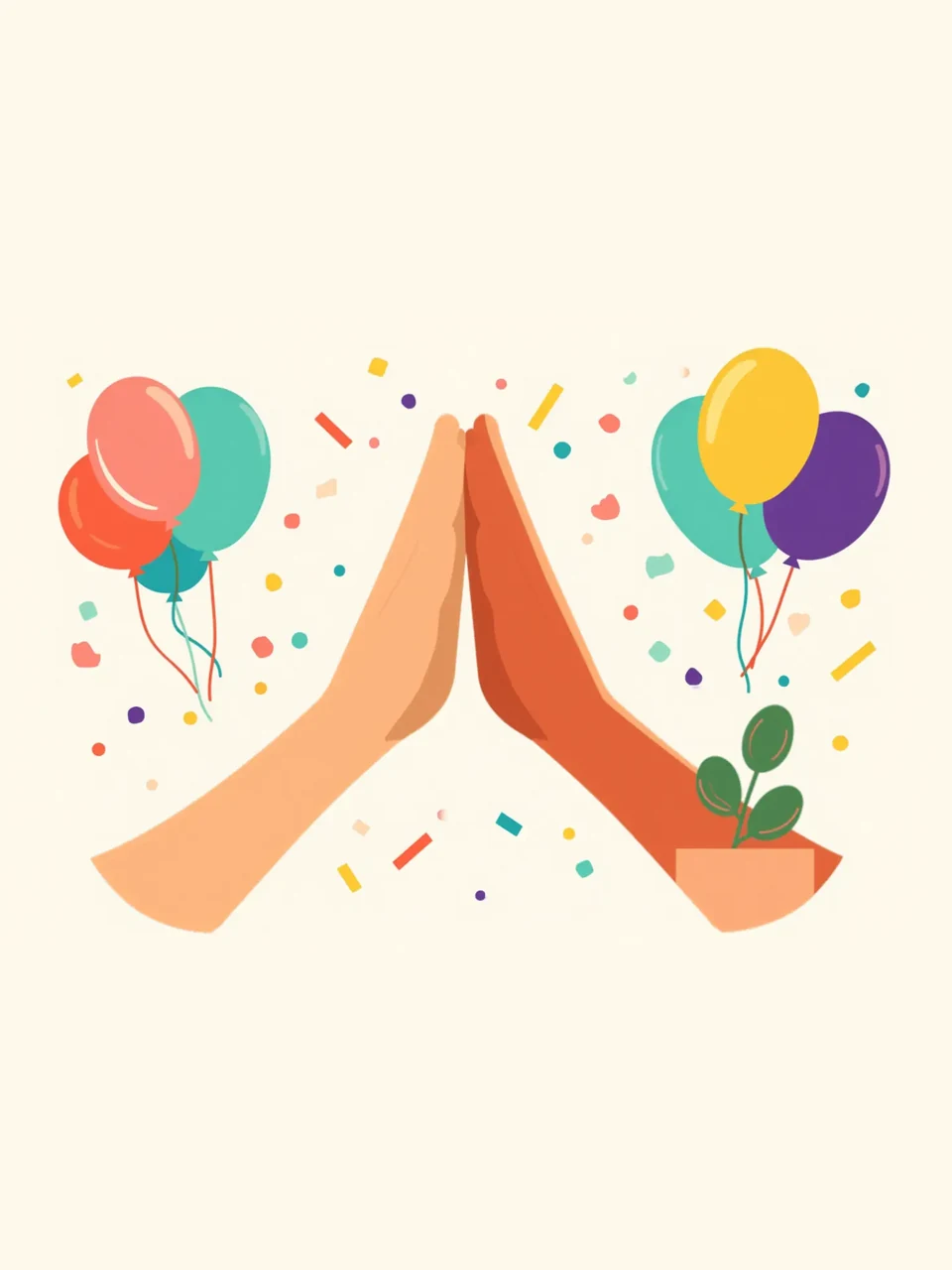 High Five mit Ballons und Konfetti